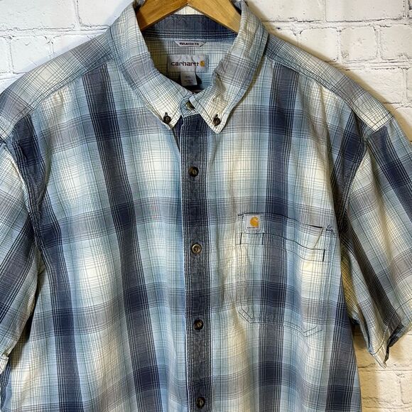 Carhartt Men's Relaxed Fit Shirt Size 2XL Plaid Short Sleeve Button Up 104174BLS - Picture 2 of 7